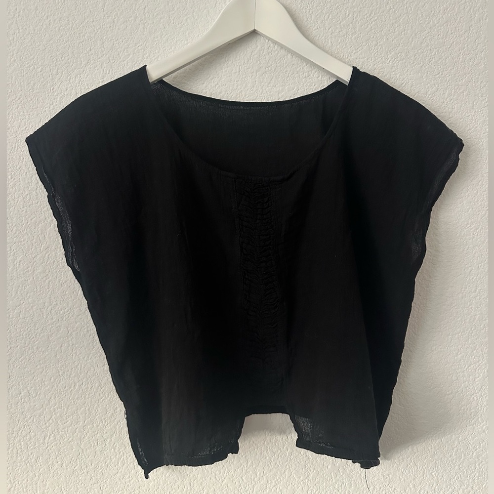 Black Linen Crop Top